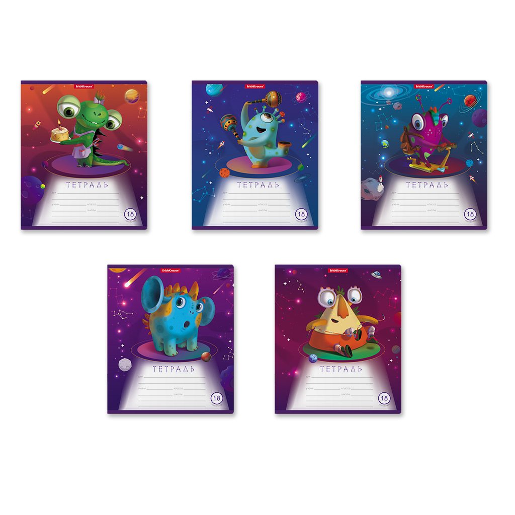 картинка Тетрадь 18 л, А5, линия, "Cosmic Monsters", Erich Krause, 51420 от магазина Альфанит в Кунгуре