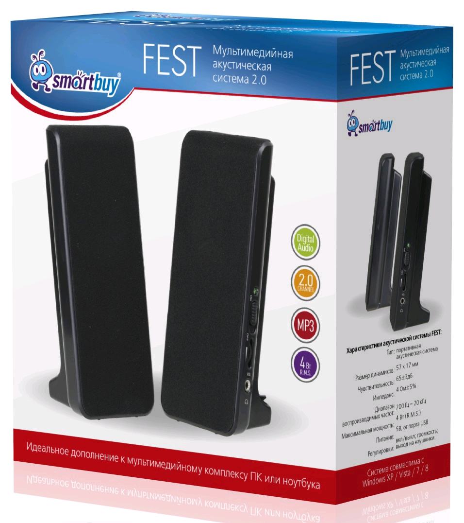 картинка Акустическая система 2.0 SmartBuy 2500 Fest, 2*2Вт, черный от магазина Альфанит в Кунгуре