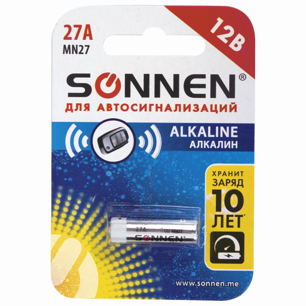 картинка Батарейка 27А, 1*BI, для сигнализаций, SONNEN Alkaline, 451976 от магазина Альфанит в Кунгуре