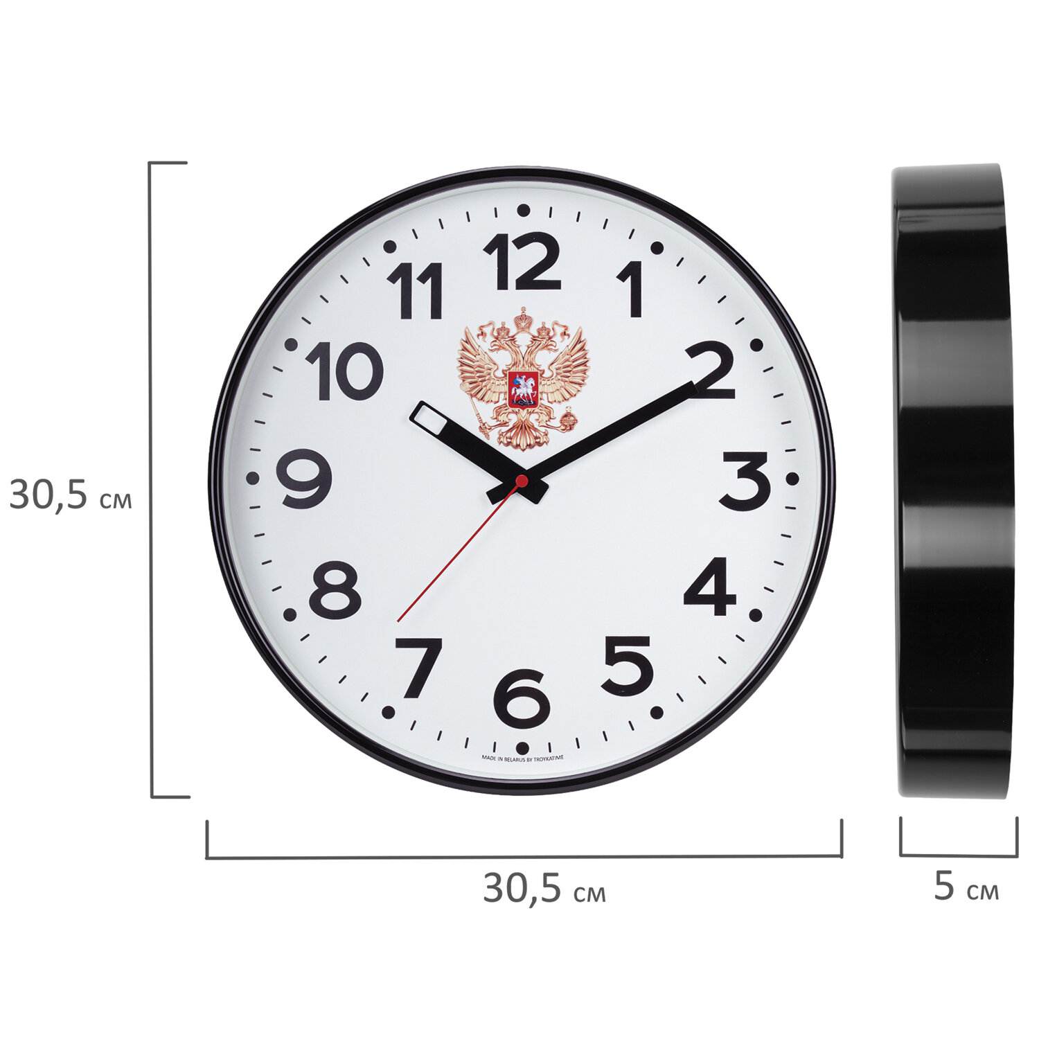 картинка Часы настенные 30,5*30,5*4 см, круг, белые, черная рамка, Troyka, 77770732 от магазина Альфанит в Кунгуре