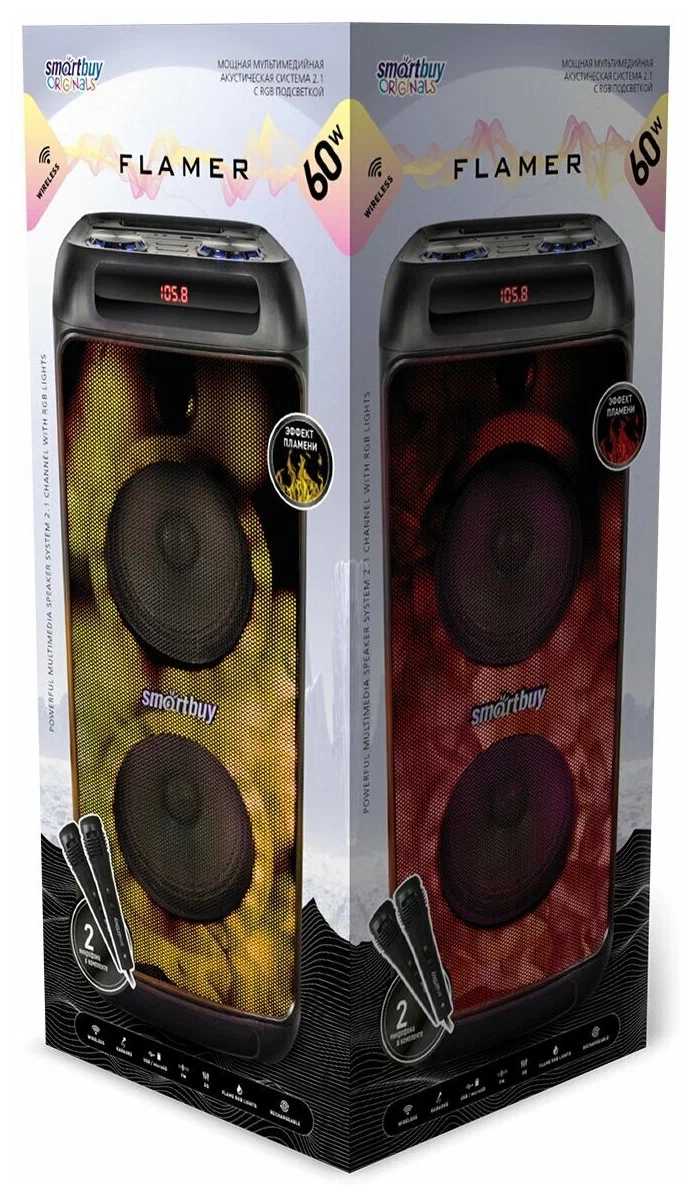картинка Портативная колонка SmartBuy 5190 Flamer, 60Вт, Bluetooth, USB, радио, microSD, AUX, черный, SBS-5190 от магазина Альфанит в Кунгуре